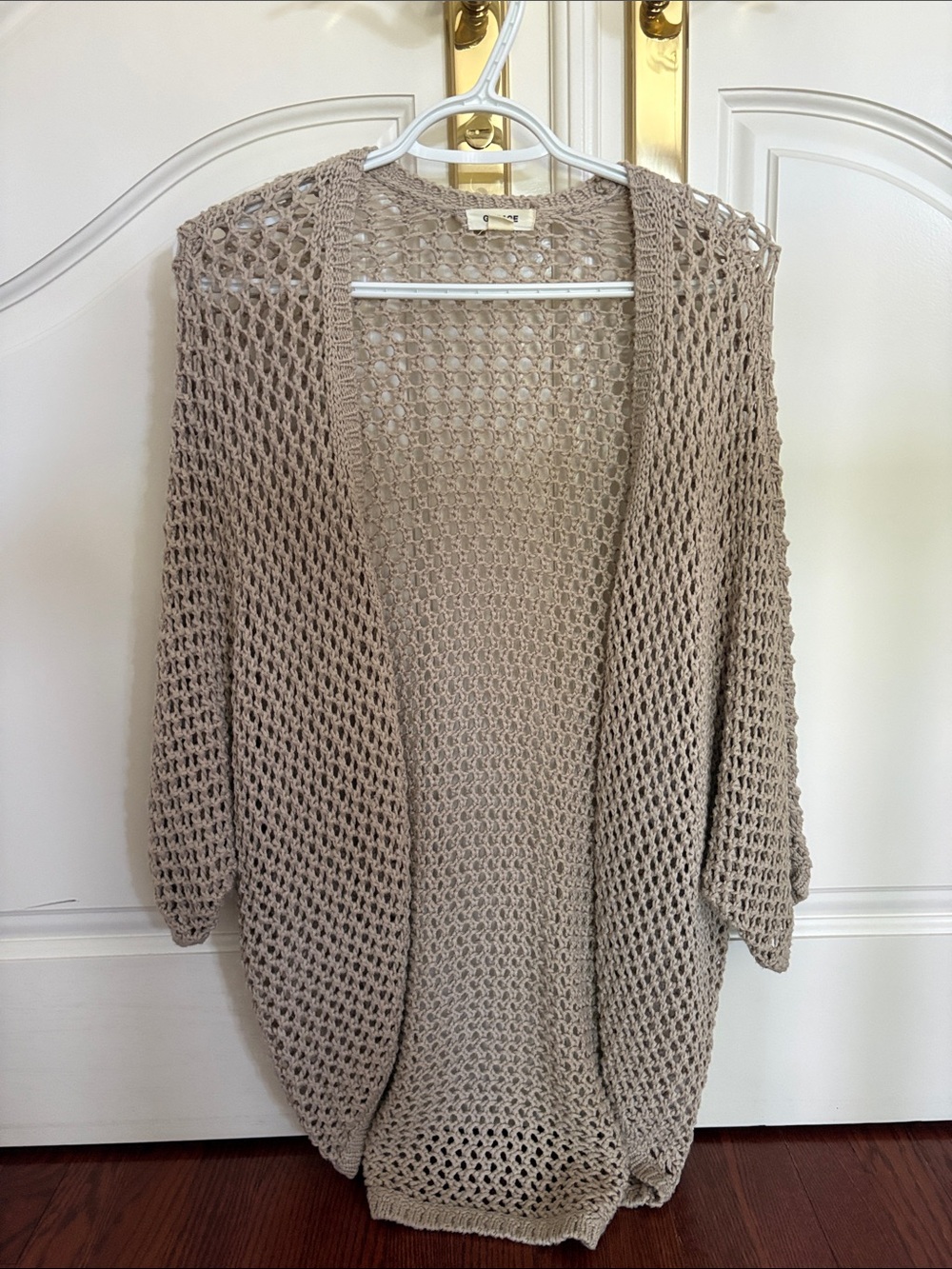 Garage Open-Weave Taupe Crochet Cardigan